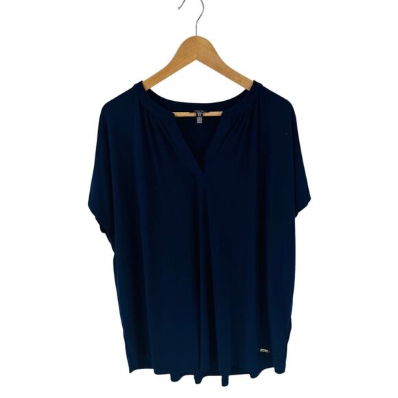 Jones New York Navy Blue Split V-Neck Dolman Sleeve Top Relaxed Fit Size 2X - Picture 1 of 7